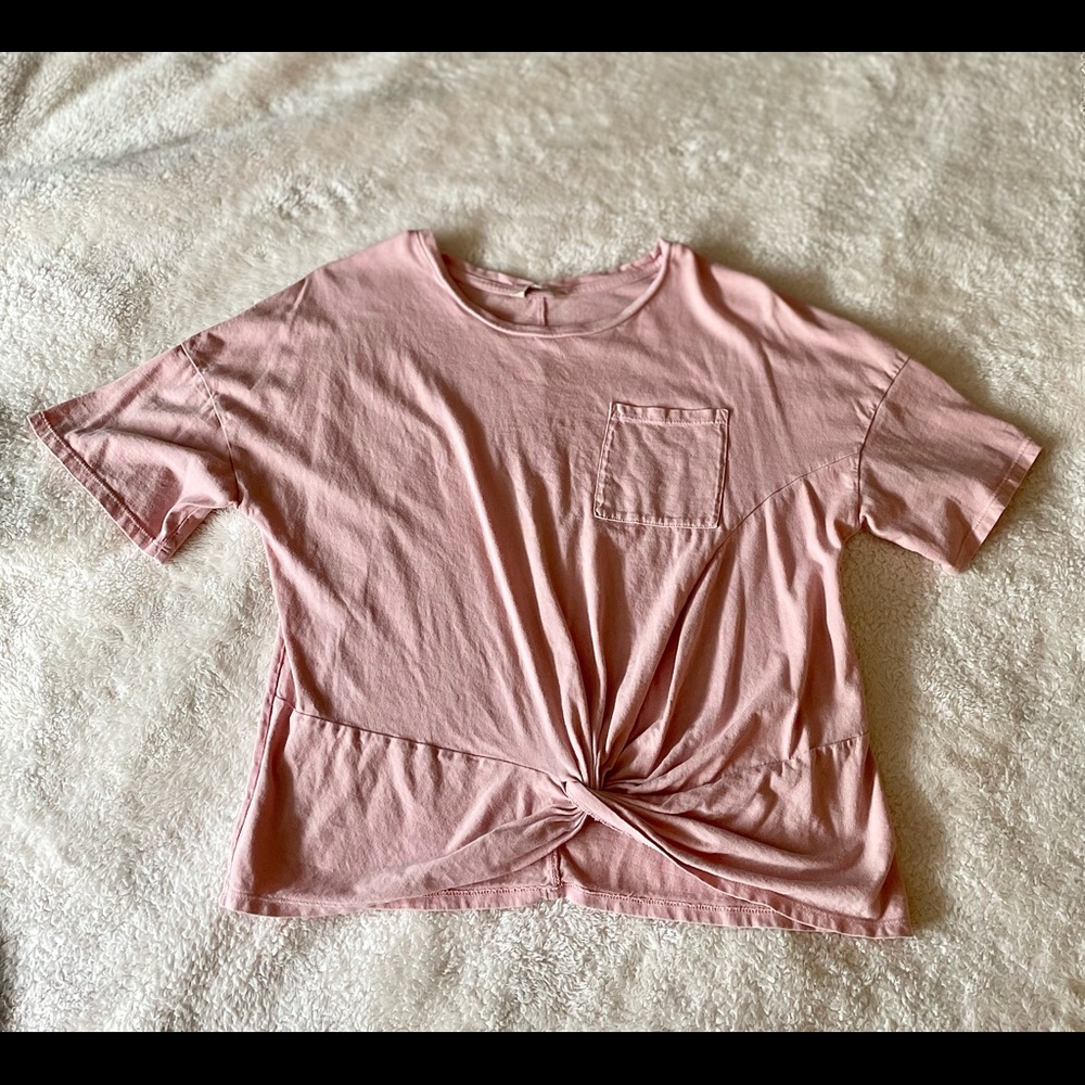Lucky Brand knotted pink cropped tee - S/M